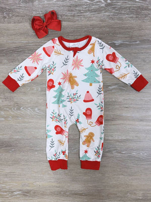 Christmas Cheer Long Sleeve Holiday Baby Romper - Sydney So Sweet