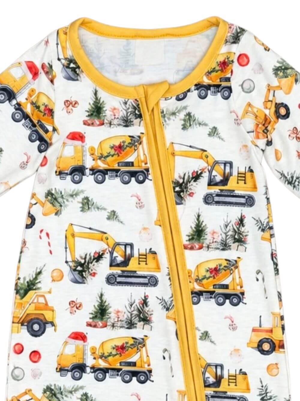 Christmas Construction Trucks Boys Zip Up Baby Romper