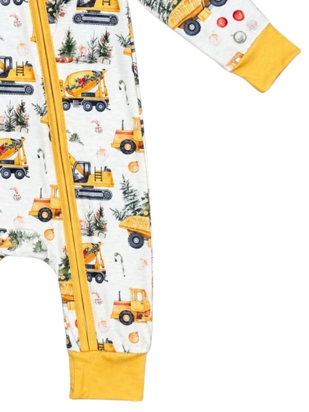 Christmas Construction Trucks Boys Zip Up Baby Romper