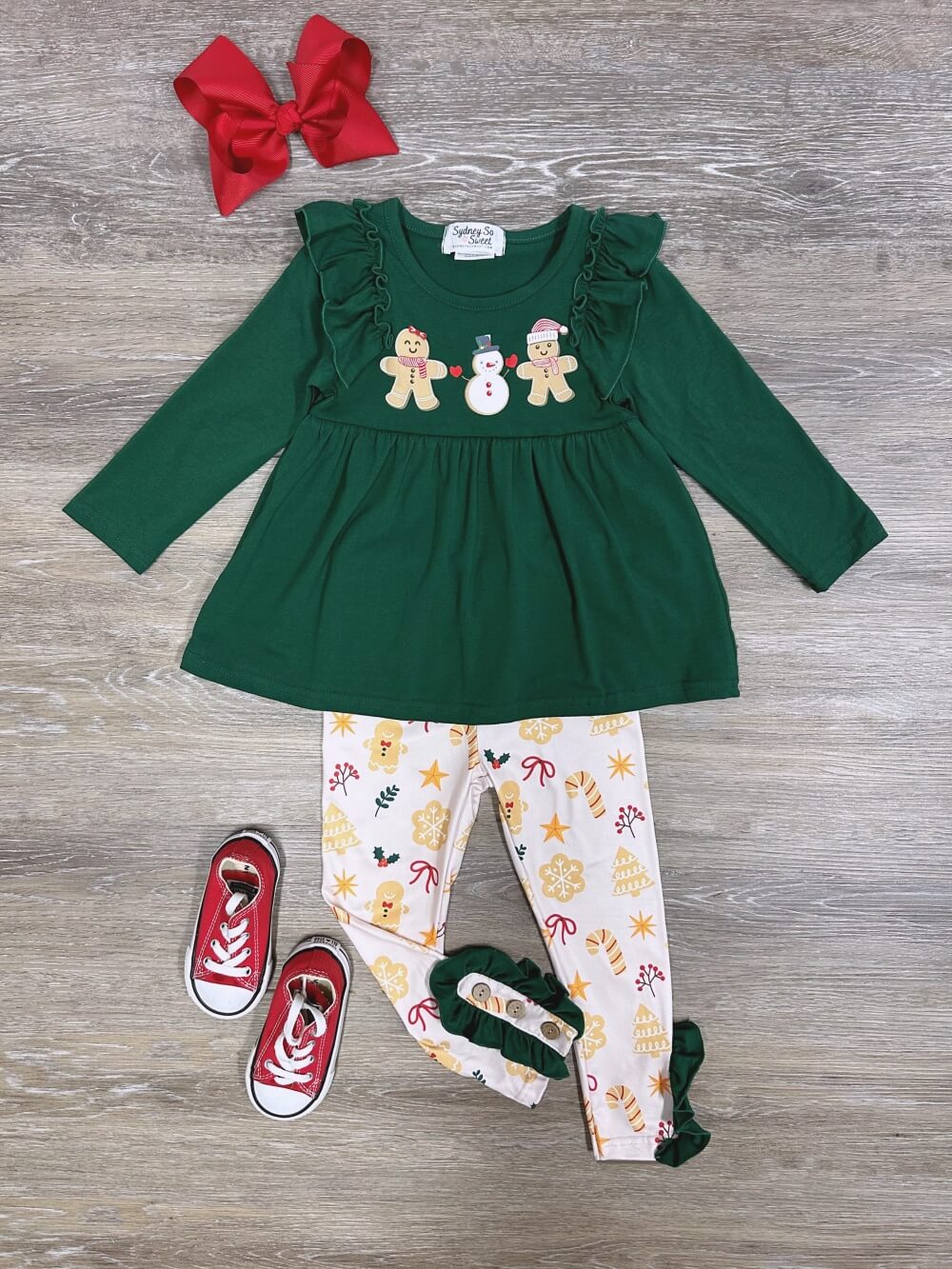 Christmas Cookie Green Tunic Top and Leggings Girls Outfit - Sydney So Sweet