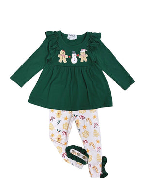 Christmas Cookie Green Tunic Top and Leggings Girls Outfit - Sydney So Sweet