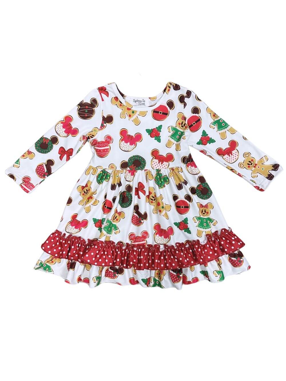 Christmas Cookie Mouse Polka Dot Ruffle Trim Girls Dress - Sydney So Sweet