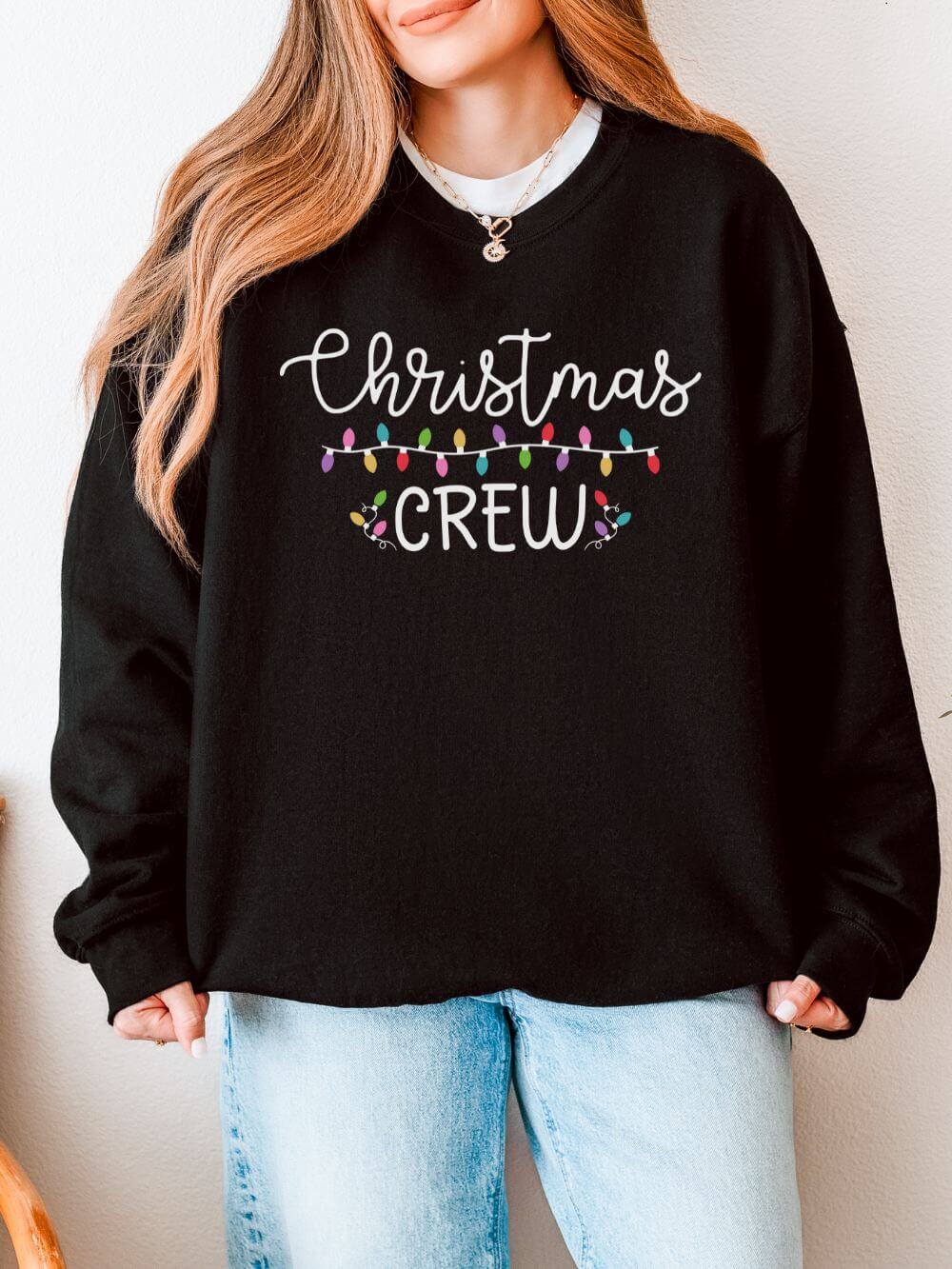 Christmas Crew Heavy Blend Unisex Cozy Crewneck Holiday Lights Sweatshirt - Sydney So Sweet