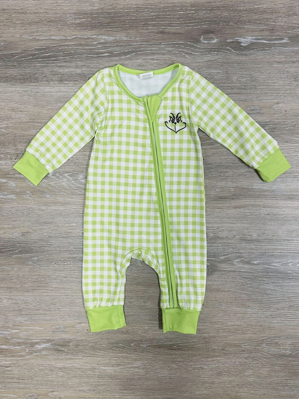 Christmas Mischief Green Gingham Plaid Baby Romper - Sydney So Sweet