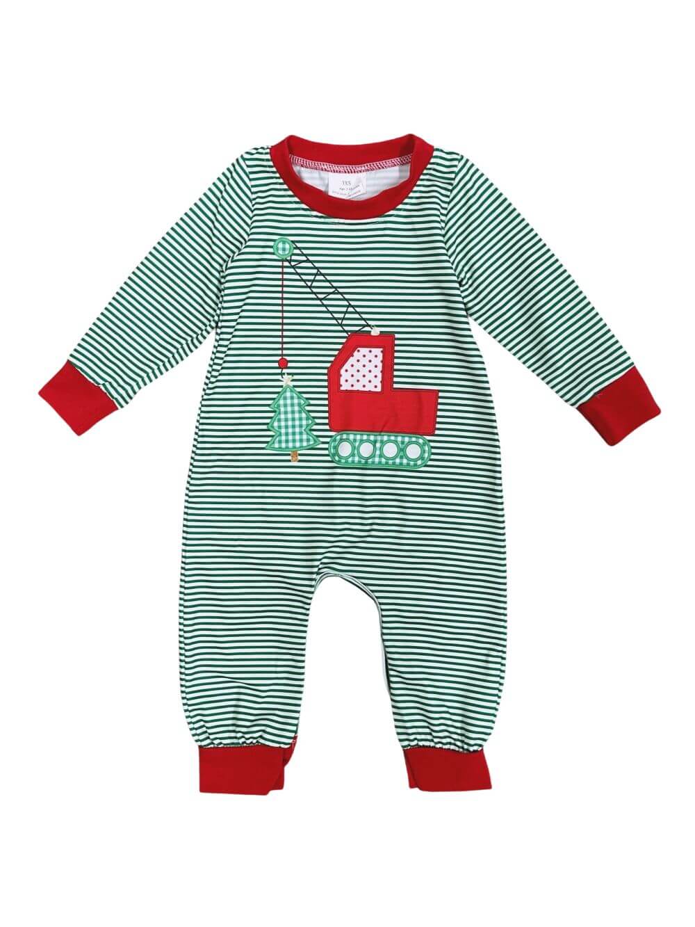 Christmas Tree Crane Green & Red Boys Baby Romper - Sydney So Sweet