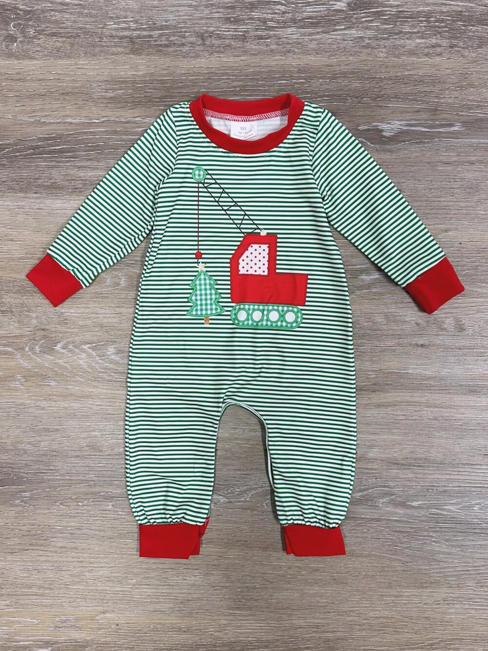 Christmas Tree Crane Green & Red Boys Baby Romper - Sydney So Sweet