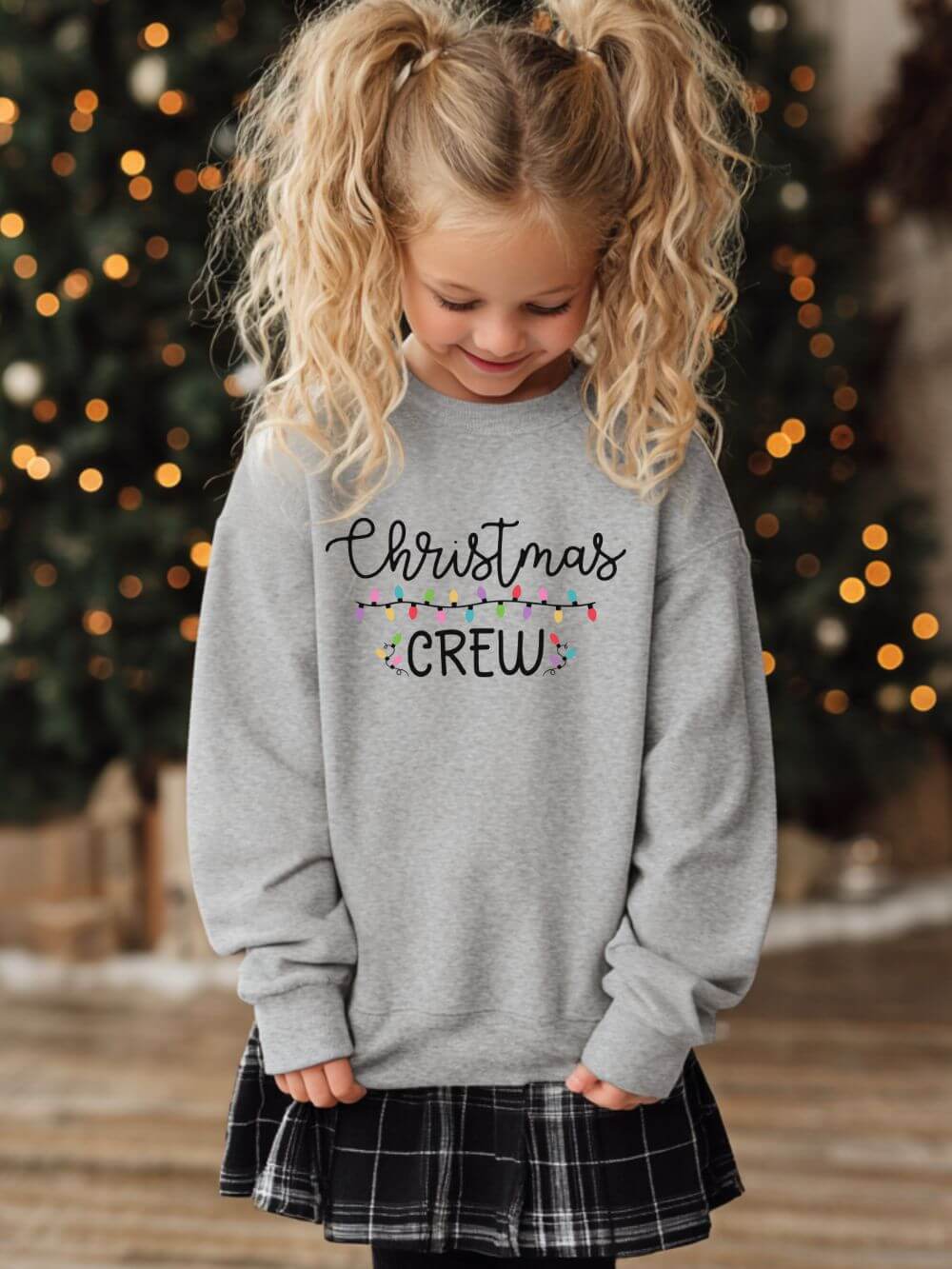 Christmas Crew Heavy Blend Kids' Crewneck Graphic Holiday Lights Sweatshirt - Sydney So Sweet