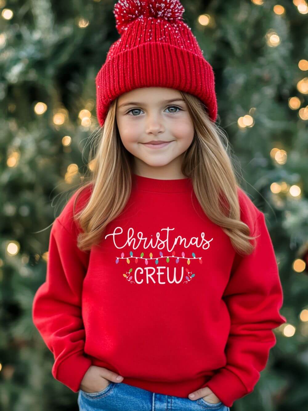Christmas Crew Heavy Blend Kids' Crewneck Graphic Holiday Lights Sweatshirt - Sydney So Sweet