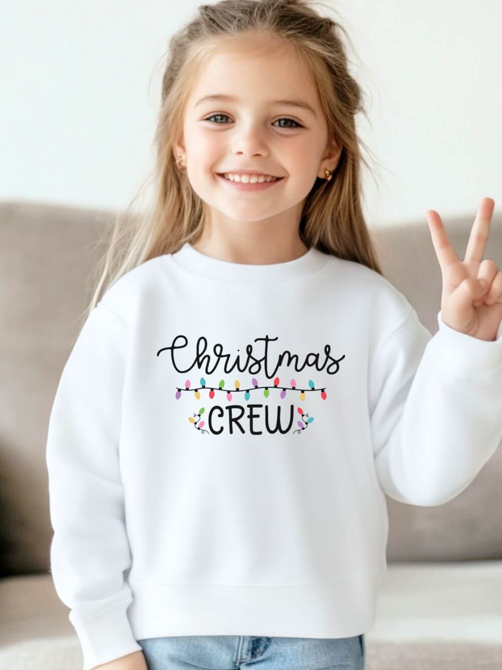 Christmas Crew Heavy Blend Kids' Crewneck Graphic Holiday Lights Sweatshirt - Sydney So Sweet