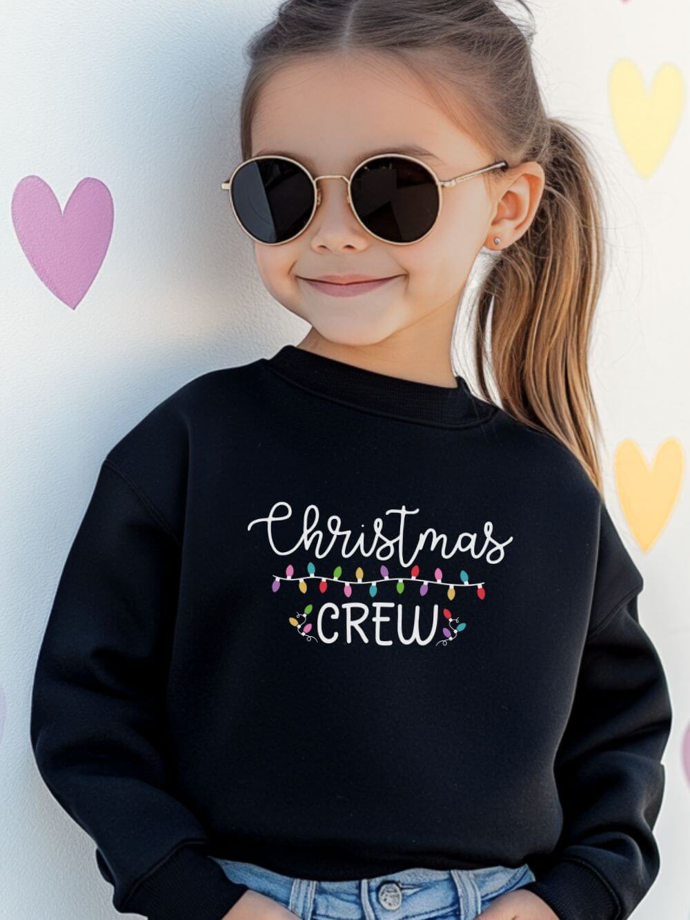 Christmas Crew Toddler Sweatshirt Cute Kids Holiday Pullover with String Lights - Sydney So Sweet