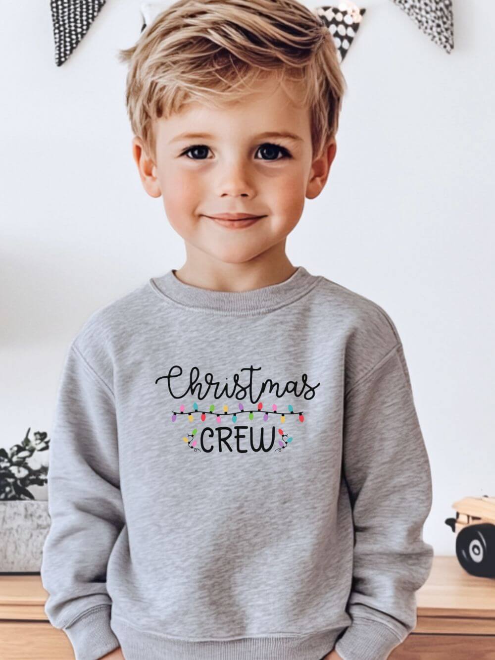 Christmas Crew Toddler Sweatshirt Cute Kids Holiday Pullover with String Lights - Sydney So Sweet