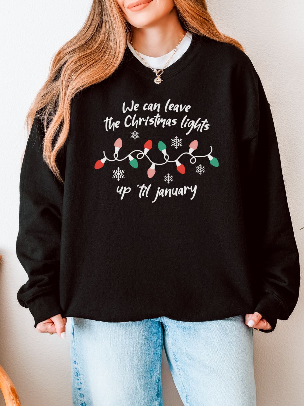 Leave the Christmas Lights Up Heavy Blend Women's Crewneck Cozy Sweatshirt - Sydney So Sweet
