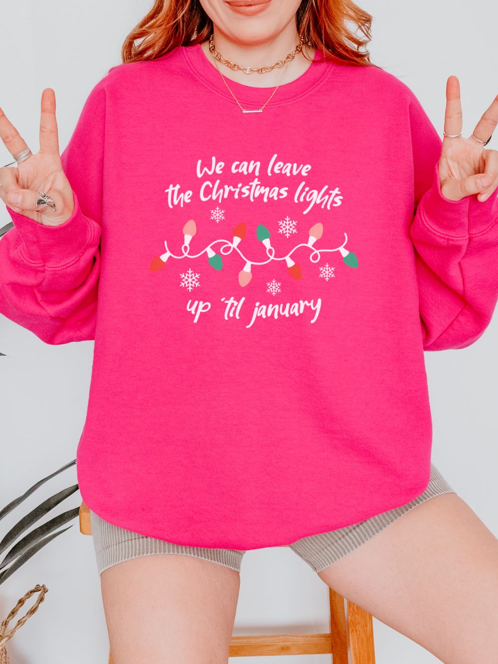 Leave the Christmas Lights Up Heavy Blend Women's Crewneck Cozy Sweatshirt - Sydney So Sweet