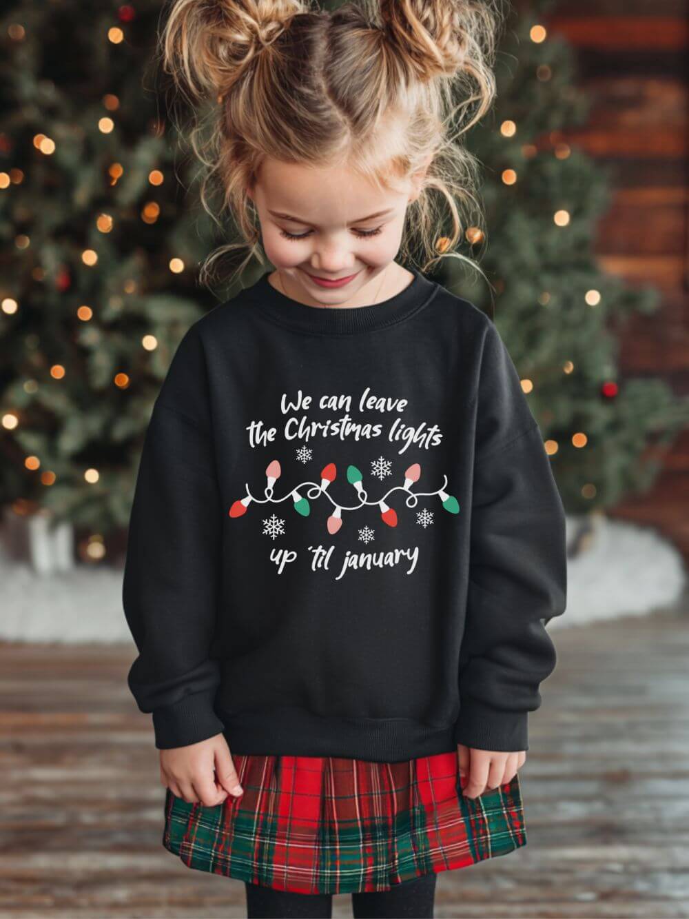Leave the Christmas Lights Up Kids' Crewneck Cozy Christmas Graphic Sweatshirt - Sydney So Sweet