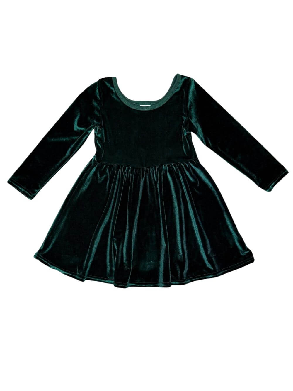 Classic Green Velvet Girls Holiday Twirl Dress
