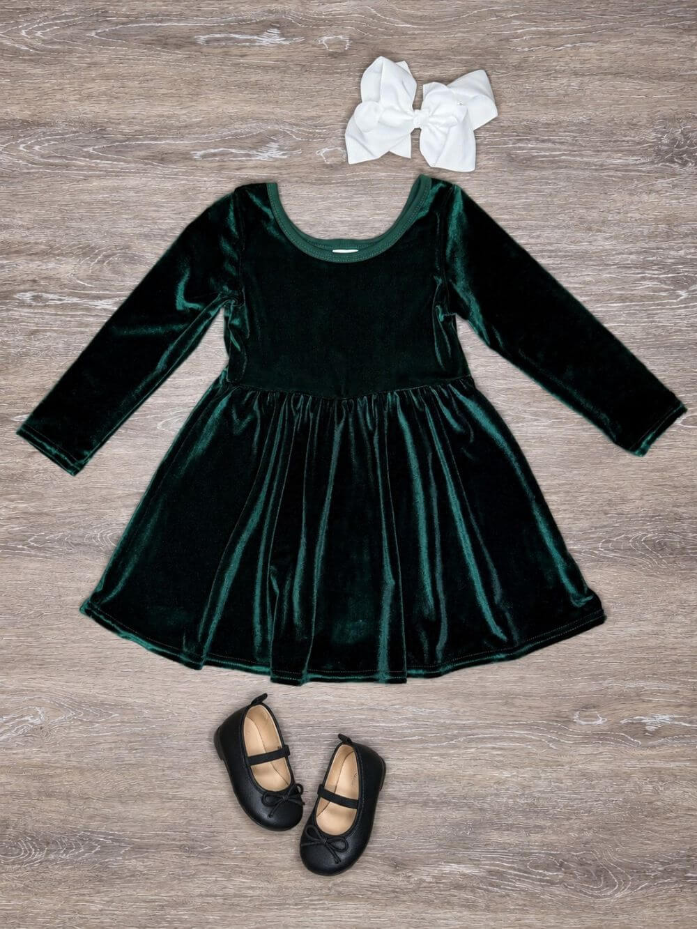 Classic Green Velvet Girls Holiday Twirl Dress