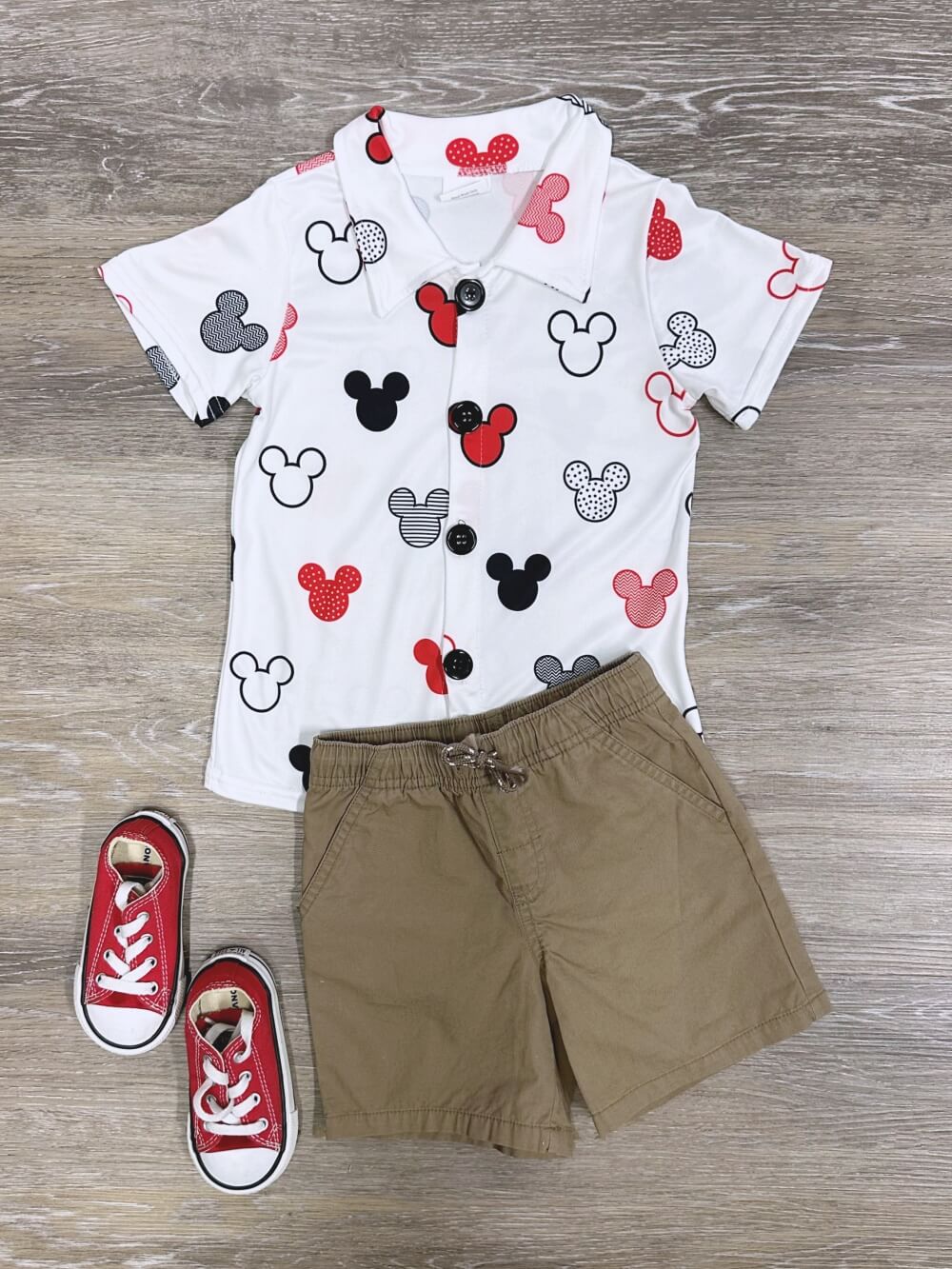 Classic Mouse Boys Red, White, & Black Button Down Top - Sydney So Sweet