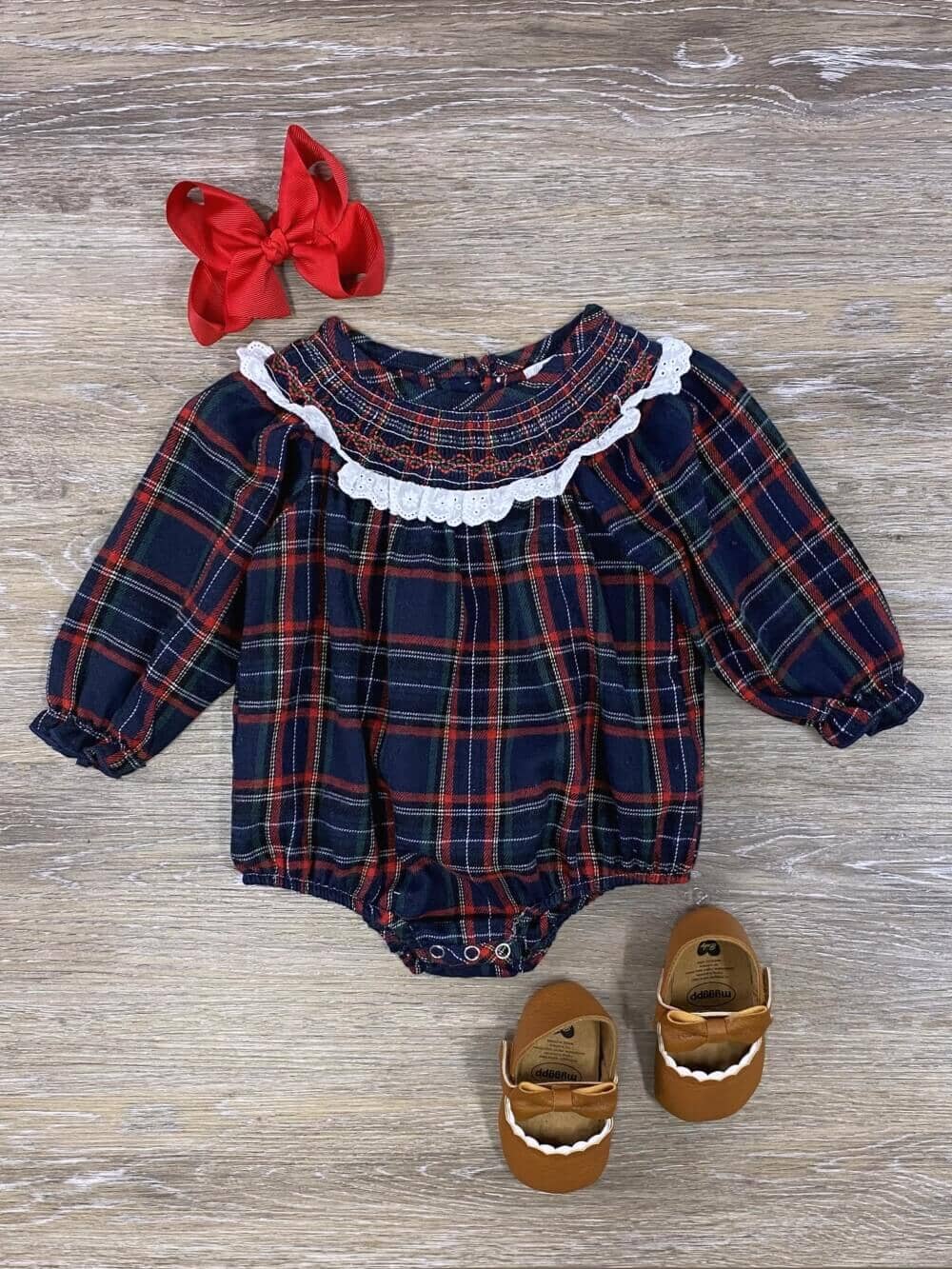 Baby Boy Girl Sweatshirt Romper Long Sleeve Checkered Plaid