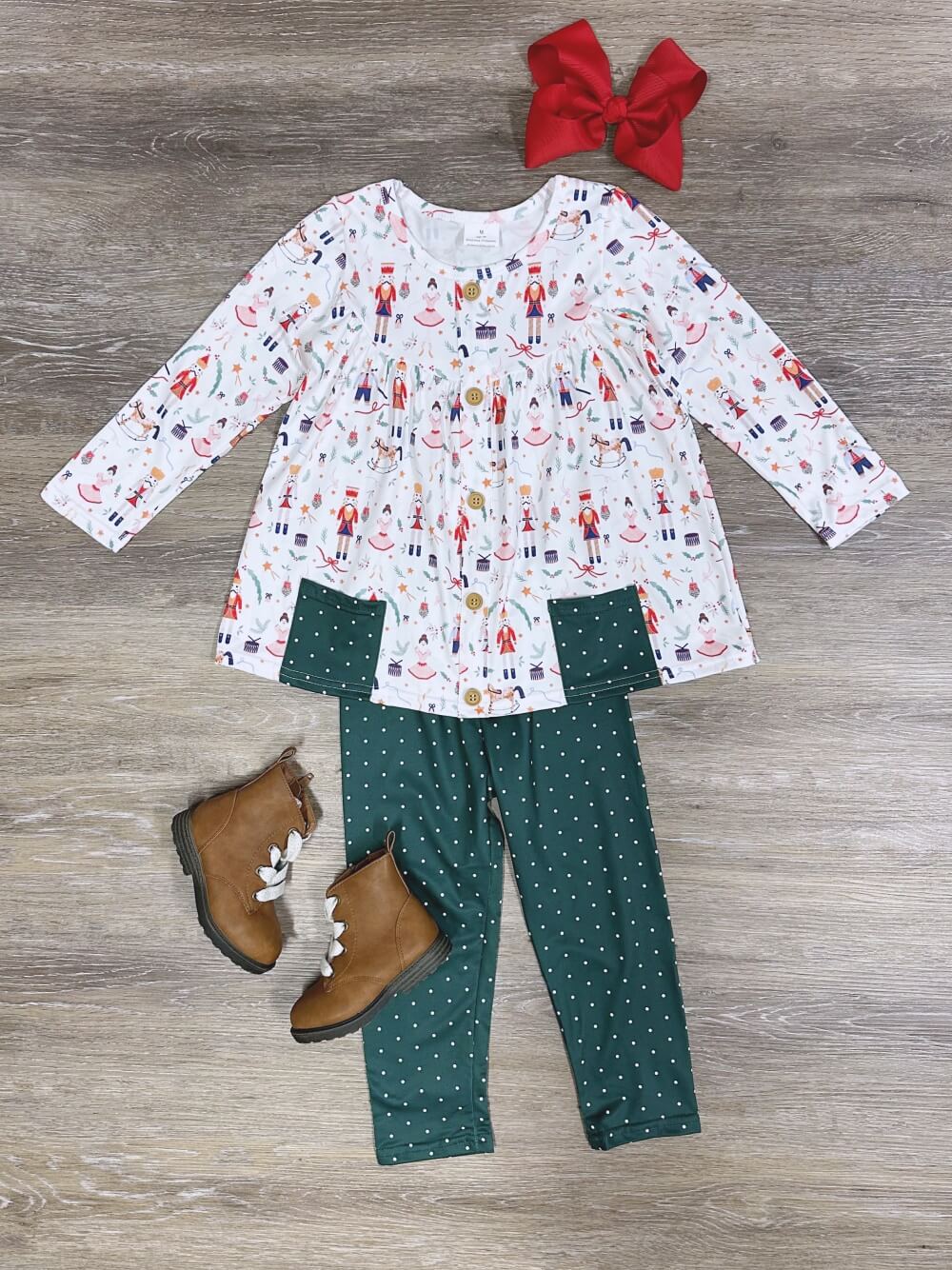 Classic Nutcracker Christmas Girls Polka Dot Leggings Outfit - Sydney So Sweet