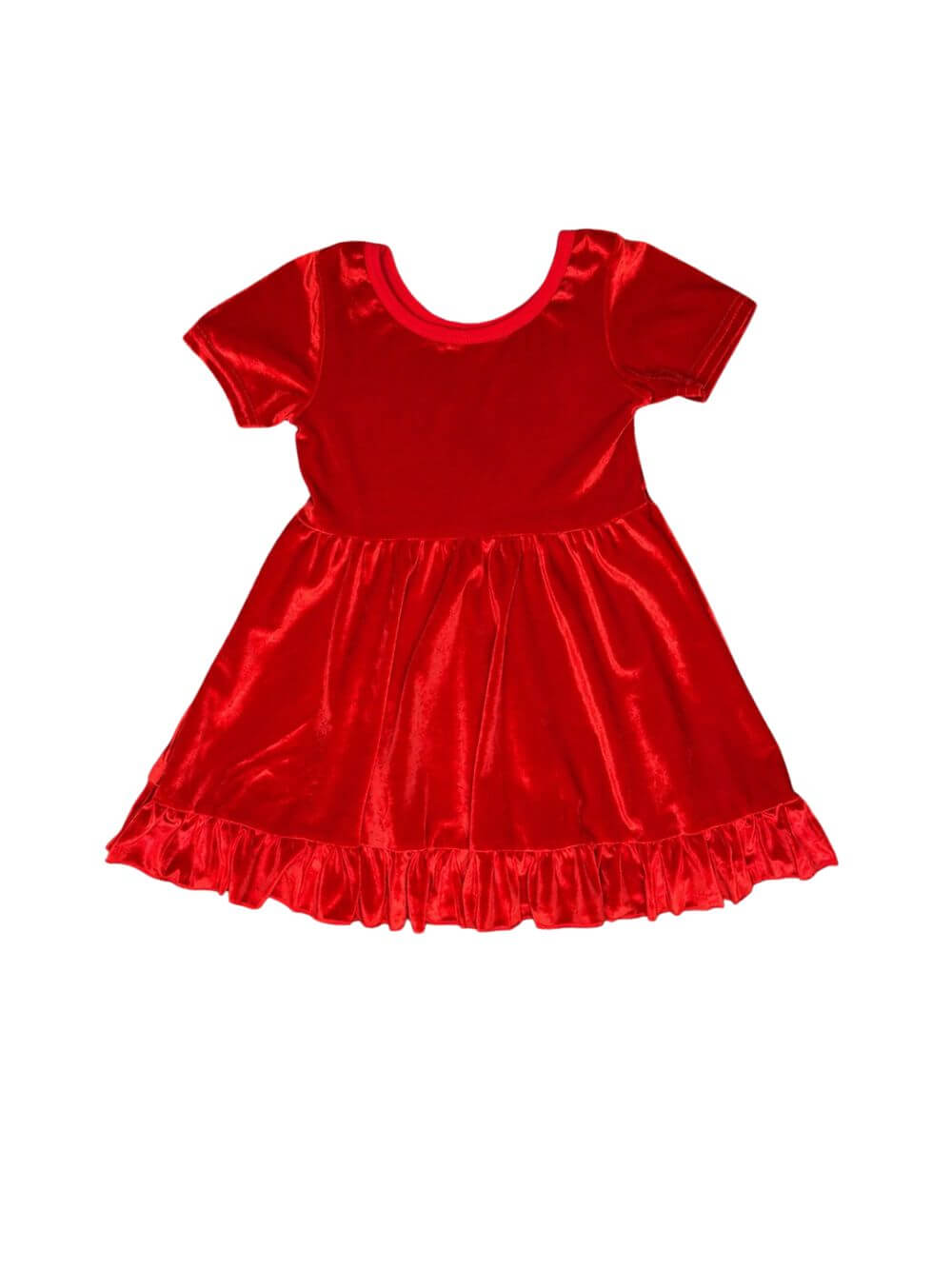 Classic Red Velvet Girls Holiday Ruffle Dress