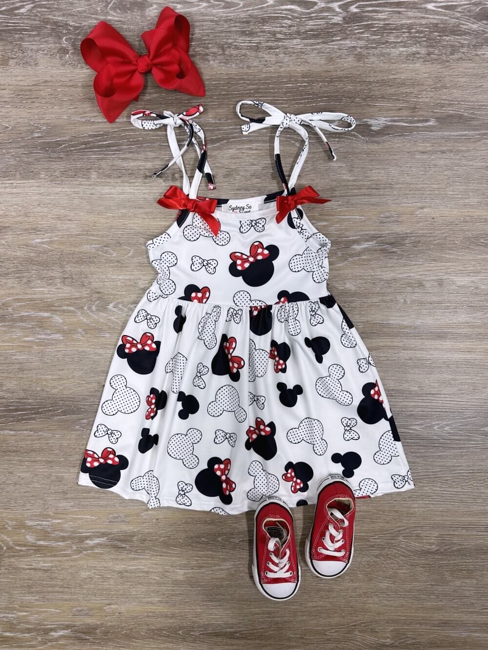 Classic Red &amp; Black Mouse Tie Tank Girls Summer Dress - Sydney So Sweet