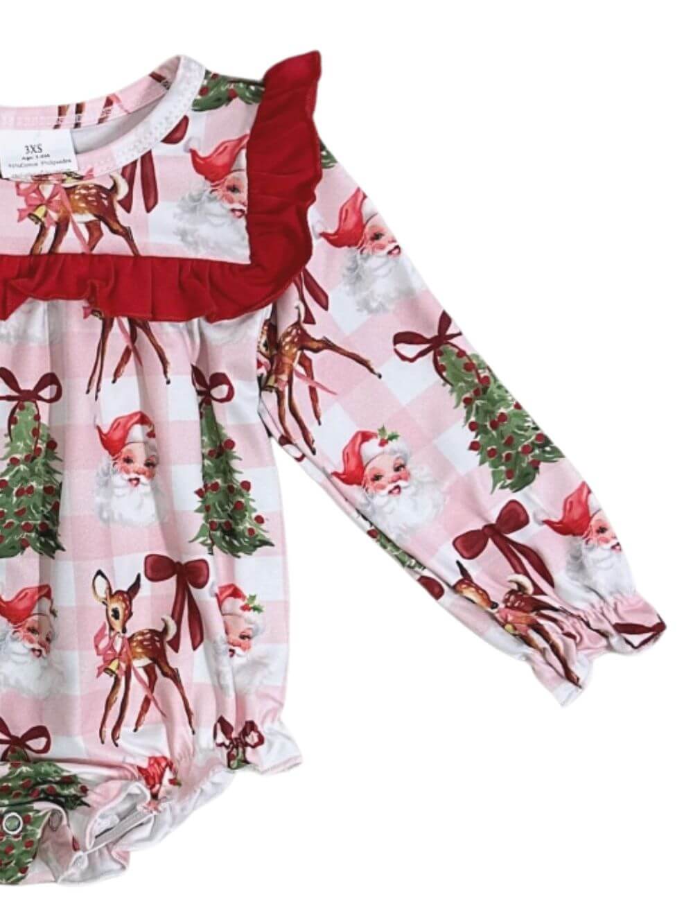 Classic Reindeer & Christmas Tree Girls Baby Bubble Romper - Sydney So Sweet