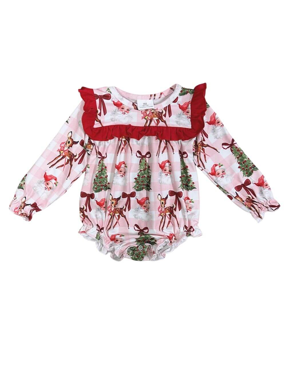 Classic Reindeer & Christmas Tree Girls Baby Bubble Romper - Sydney So Sweet