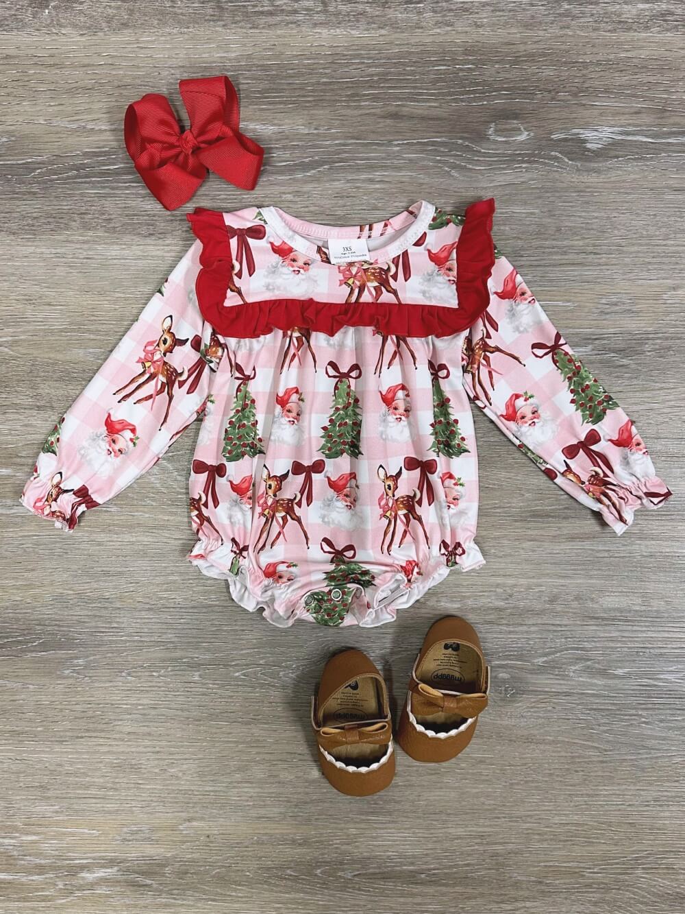 Classic Reindeer & Christmas Tree Girls Baby Bubble Romper - Sydney So Sweet