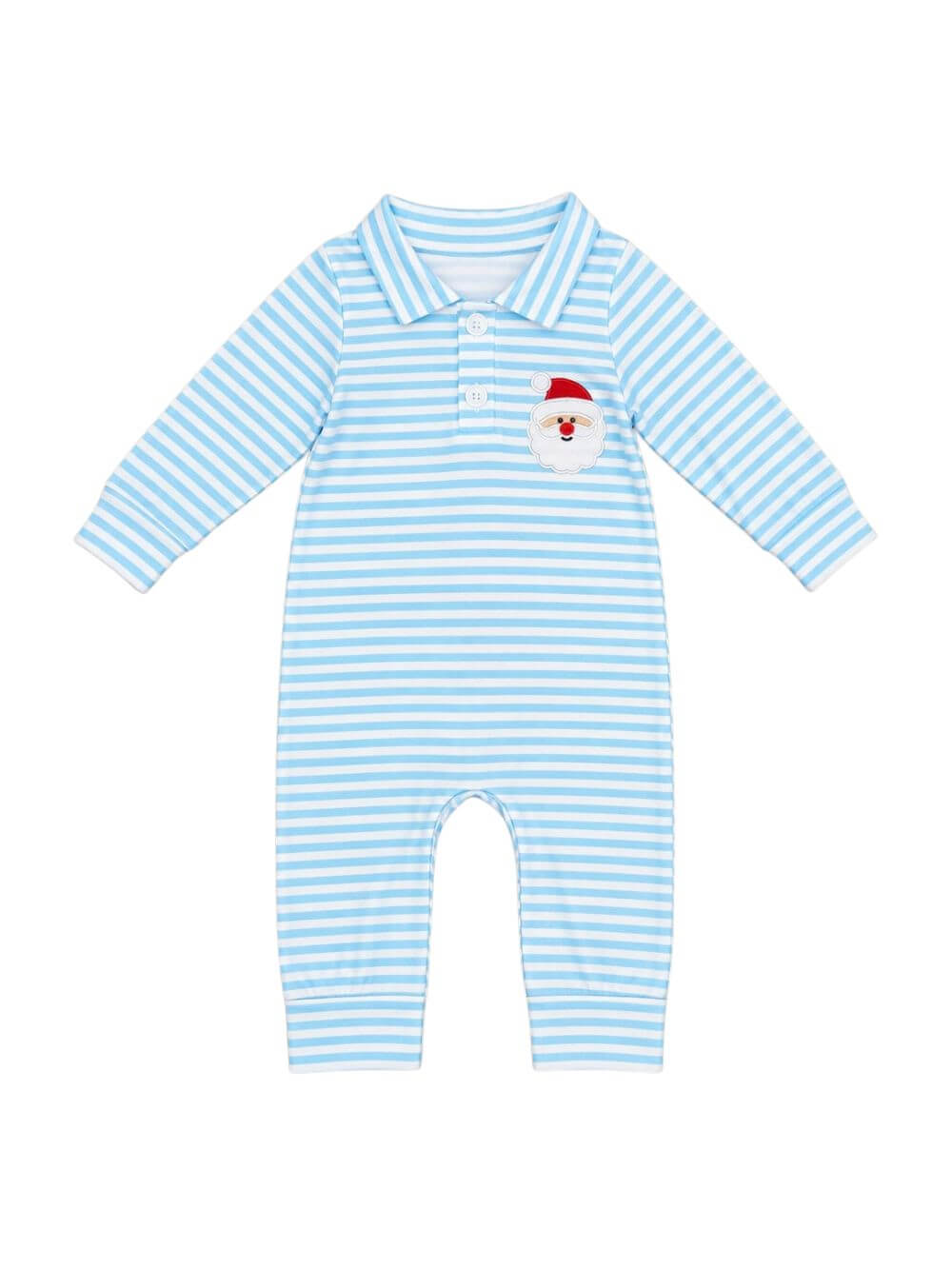 Classic Santa Blue Stripe Boys Christmas Baby Romper