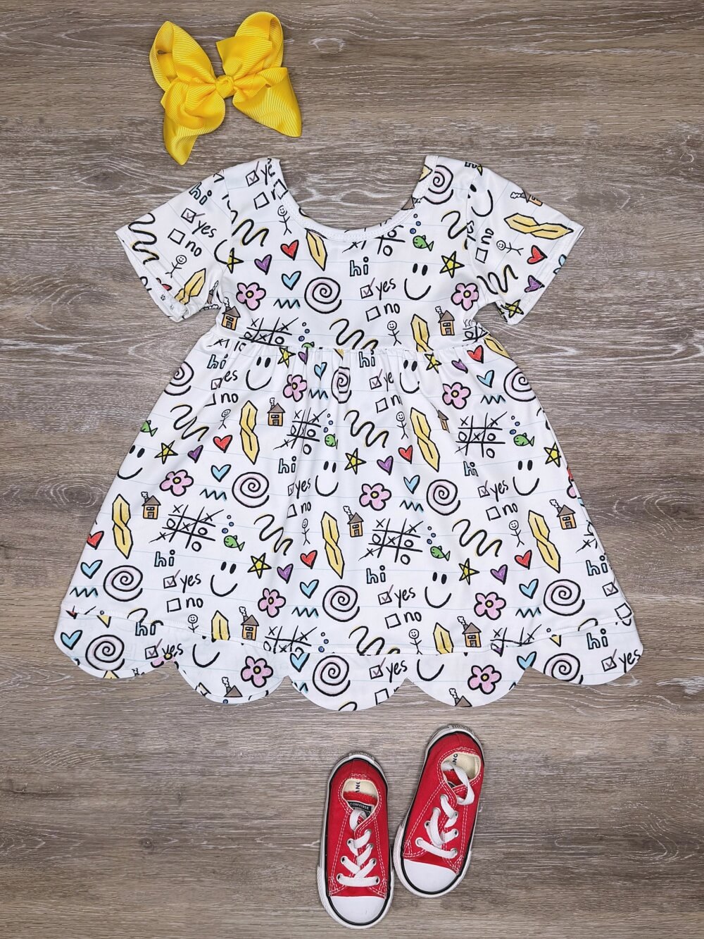 Classroom Doodles Girls Back to School Scalloped Dress