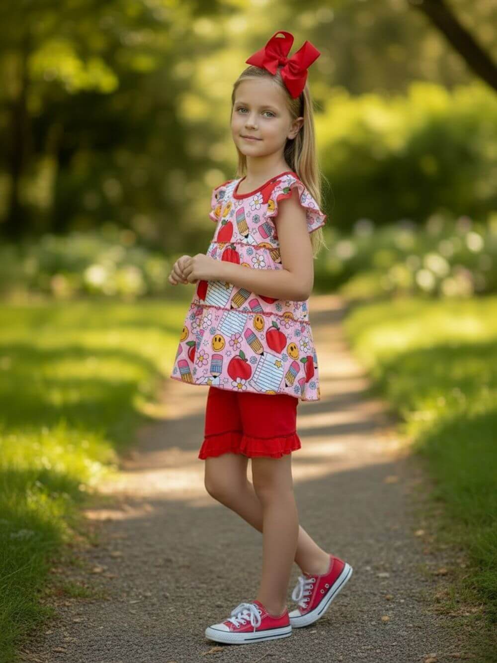 Classroom Cutie Girls Ruffle Shorts Outfit