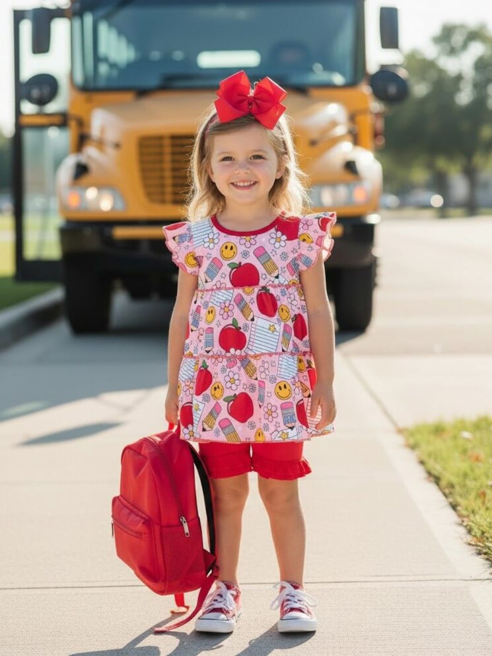 Classroom Cutie Girls Ruffle Shorts Outfit
