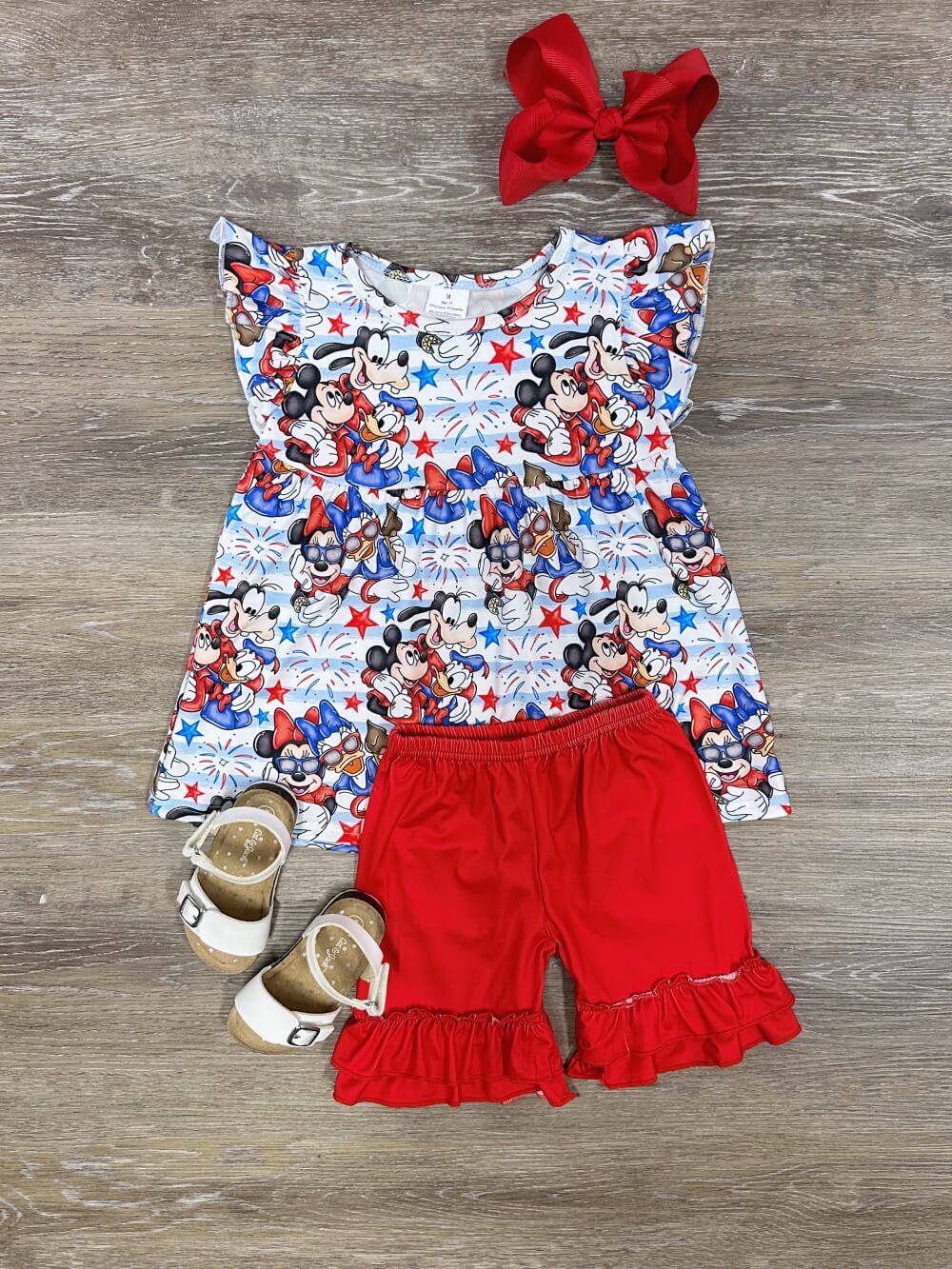 Clubhouse Friends Patriotic Ruffle Girls Shorts Outfit