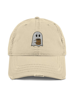 Coffee Ghost Embroidered Distressed Dad Hat - Sydney So Sweet