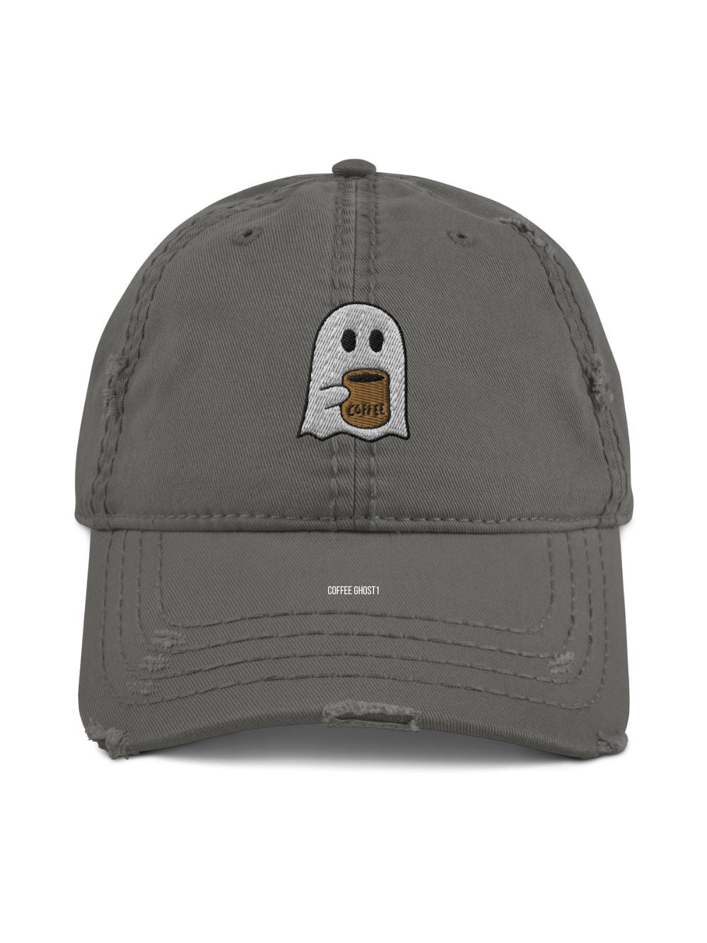 Coffee Ghost Embroidered Distressed Dad Hat - Sydney So Sweet