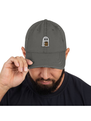 Coffee Ghost Embroidered Distressed Dad Hat - Sydney So Sweet