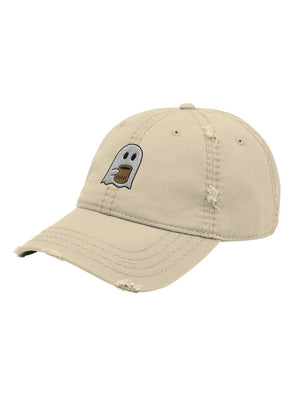 Coffee Ghost Embroidered Distressed Dad Hat - Sydney So Sweet