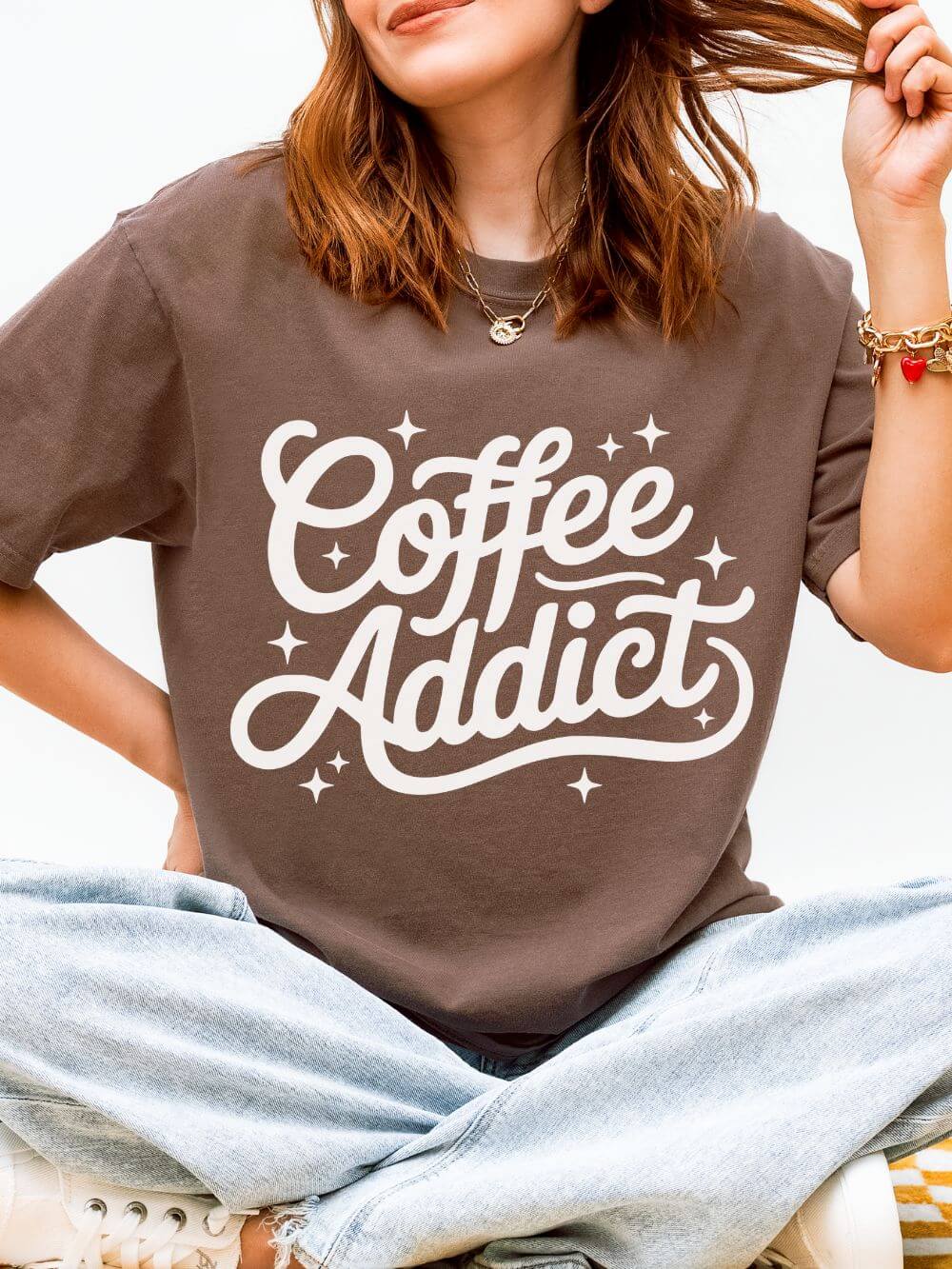 Coffee Addict T-Shirt Retro Script Graphic Tee for Coffee Lovers