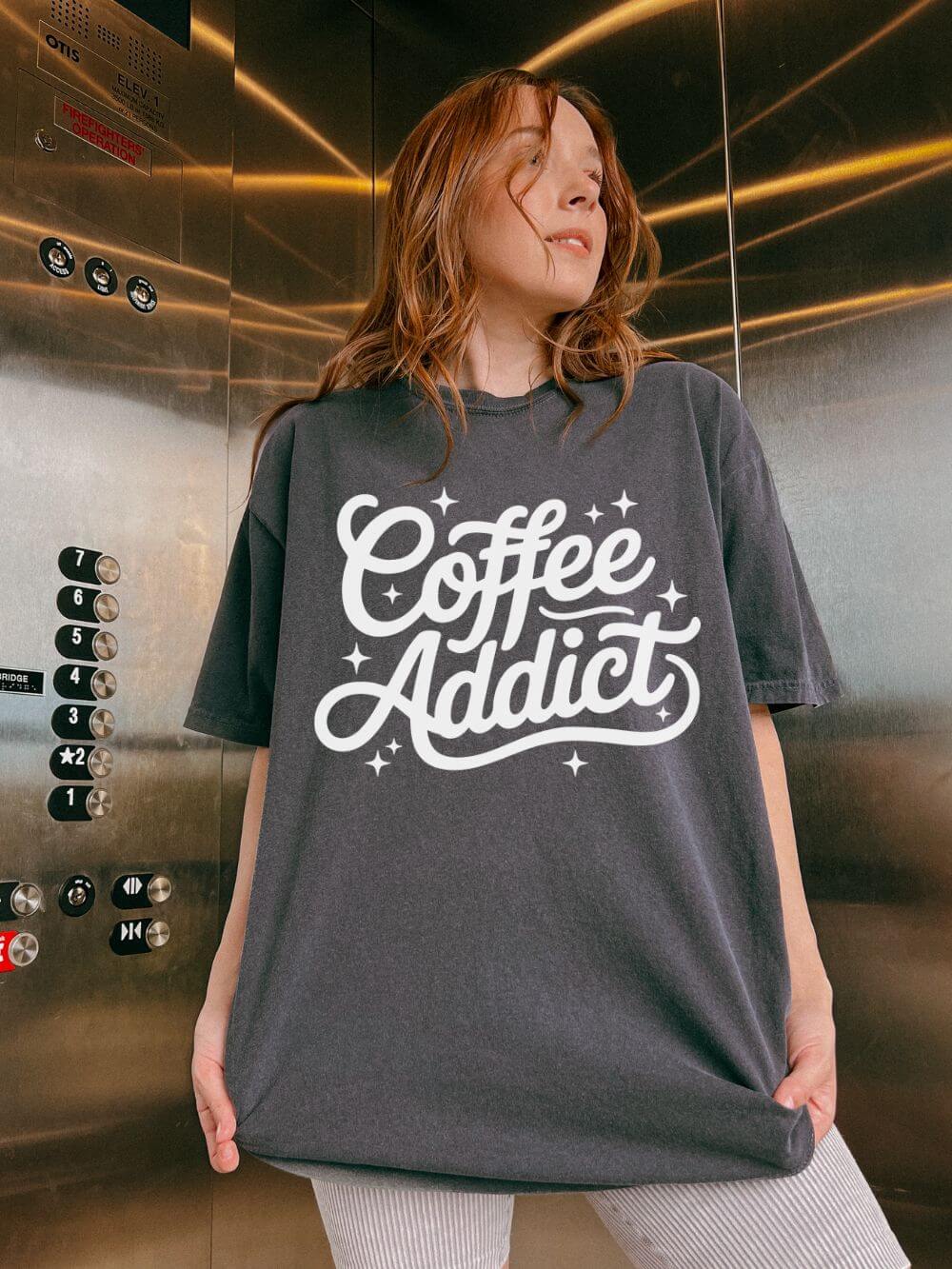 Coffee Addict T-Shirt Retro Script Graphic Tee for Coffee Lovers