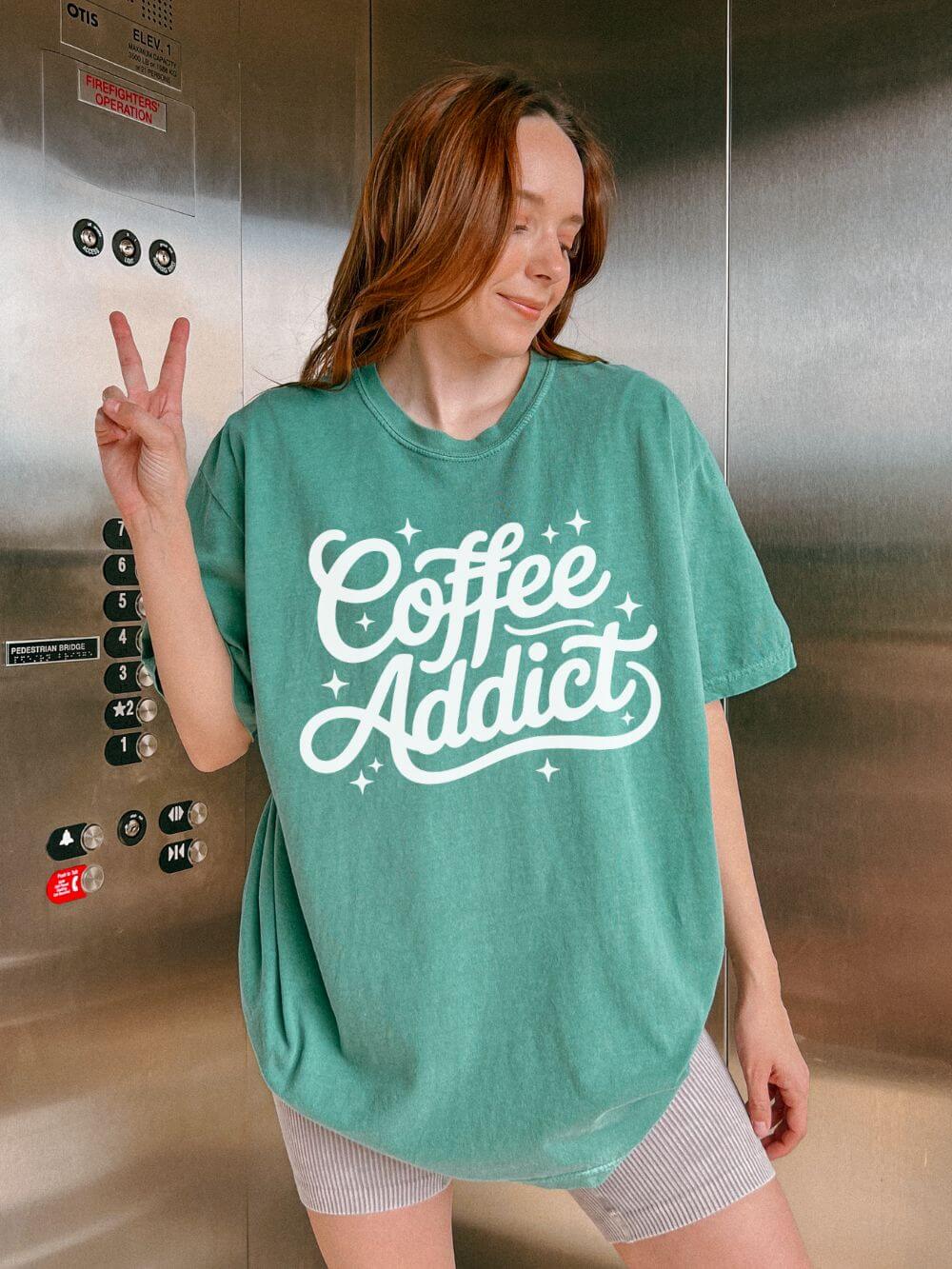 Coffee Addict T-Shirt Retro Script Graphic Tee for Coffee Lovers