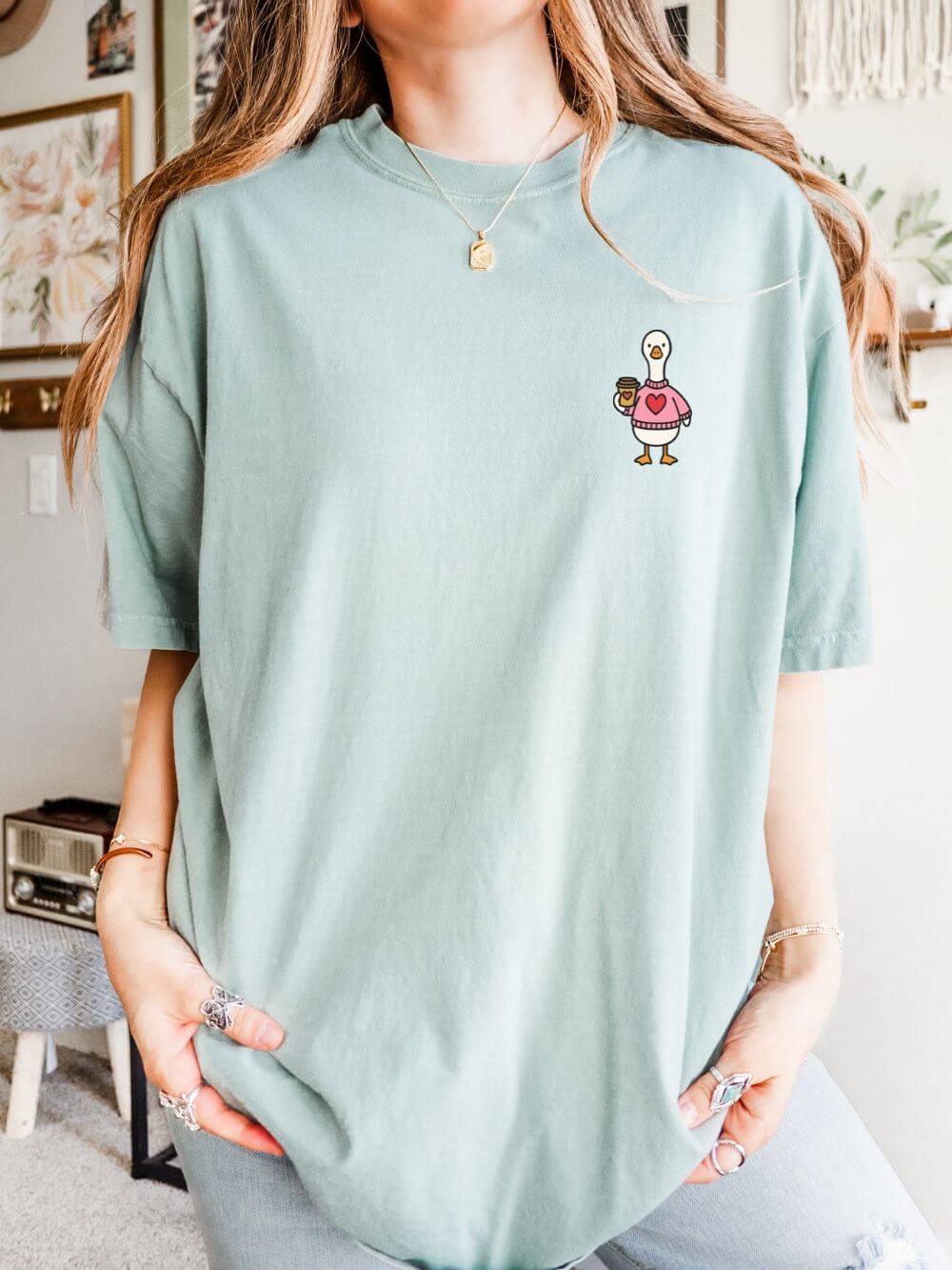 Just a Coffee Goose Embroidered T-Shirt Unisex Short Sleeve Tee - Sydney So Sweet