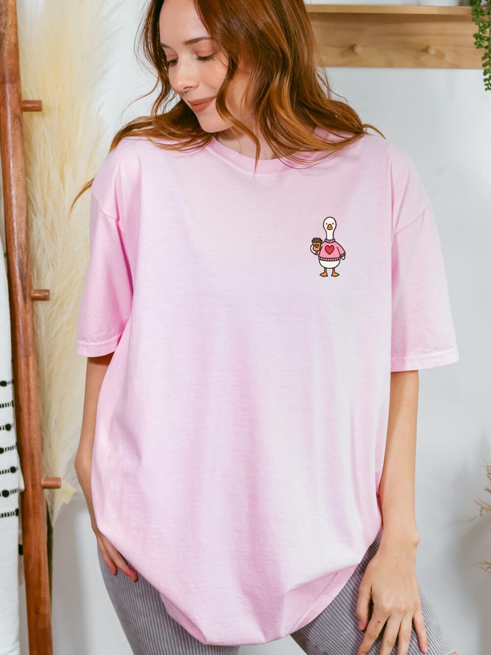 Just a Coffee Goose Embroidered T-Shirt Unisex Short Sleeve Tee - Sydney So Sweet