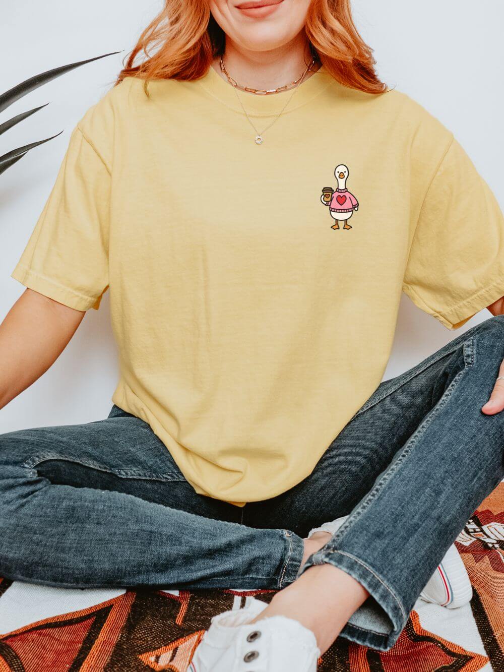 Just a Coffee Goose Embroidered T-Shirt Unisex Short Sleeve Tee - Sydney So Sweet