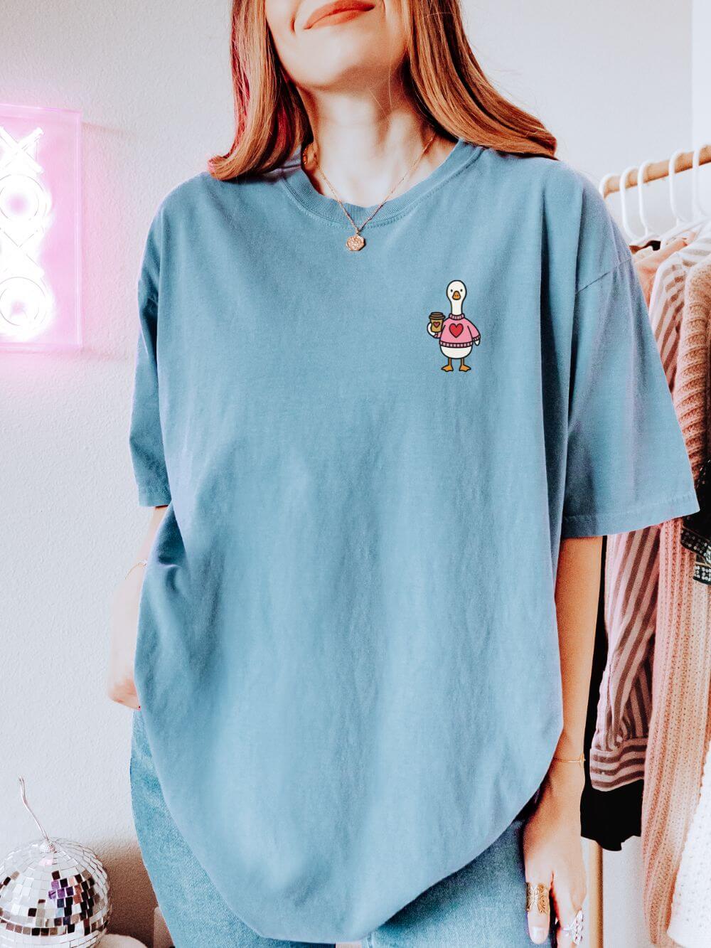 Just a Coffee Goose Embroidered T-Shirt Unisex Short Sleeve Tee - Sydney So Sweet