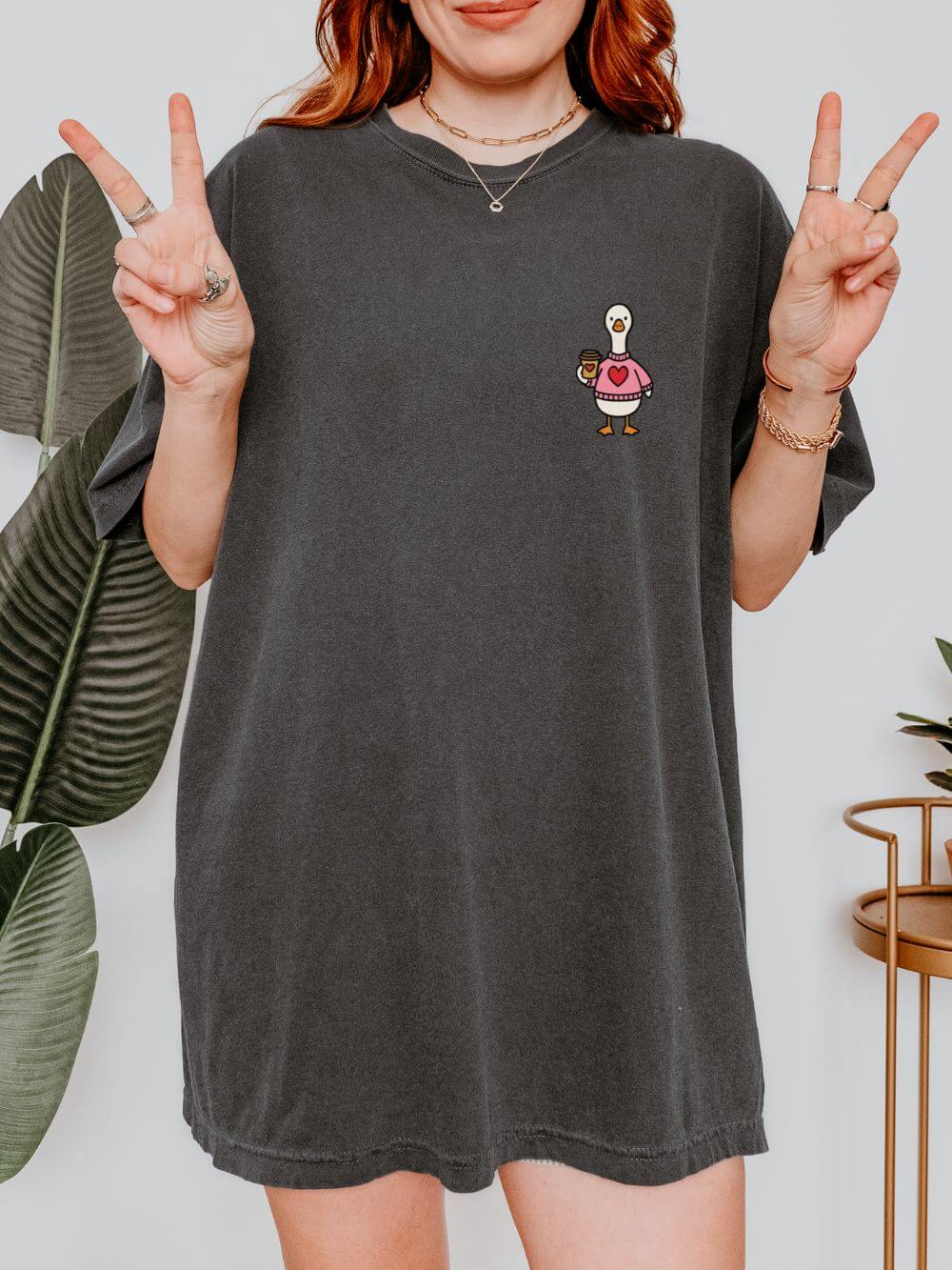 Just a Coffee Goose Embroidered T-Shirt Unisex Short Sleeve Tee - Sydney So Sweet