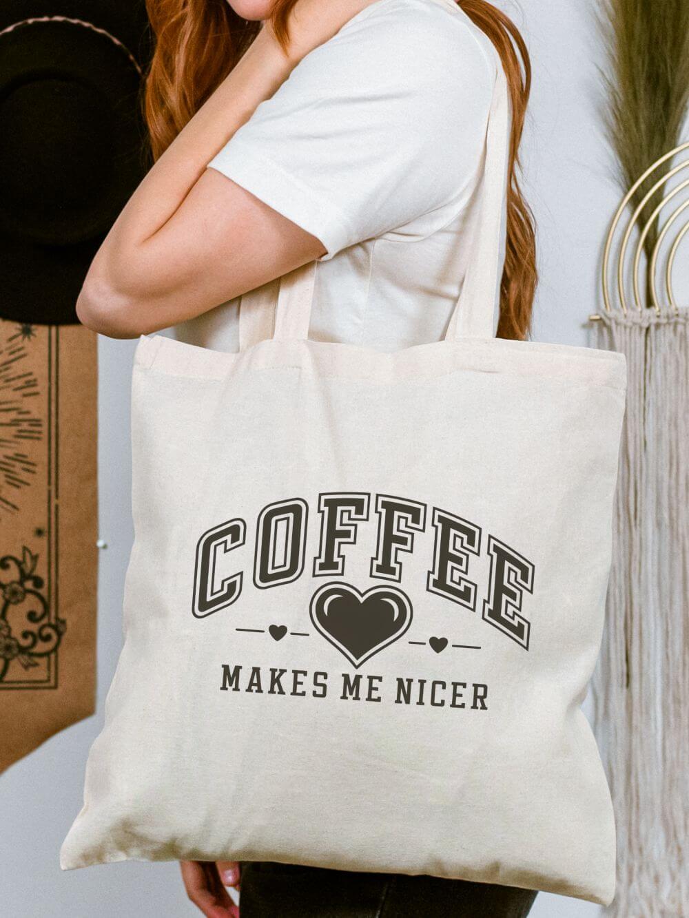 Coffee Makes Me Nicer Cotton Canvas Shopper Tote Bag
