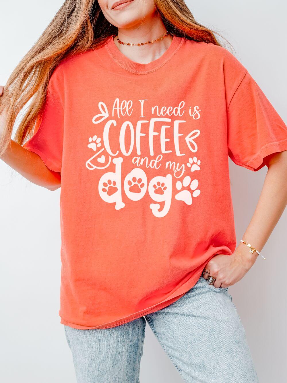 Coffee and My Dog T-Shirt Cute Dog Lover Coffee Graphic Tee
