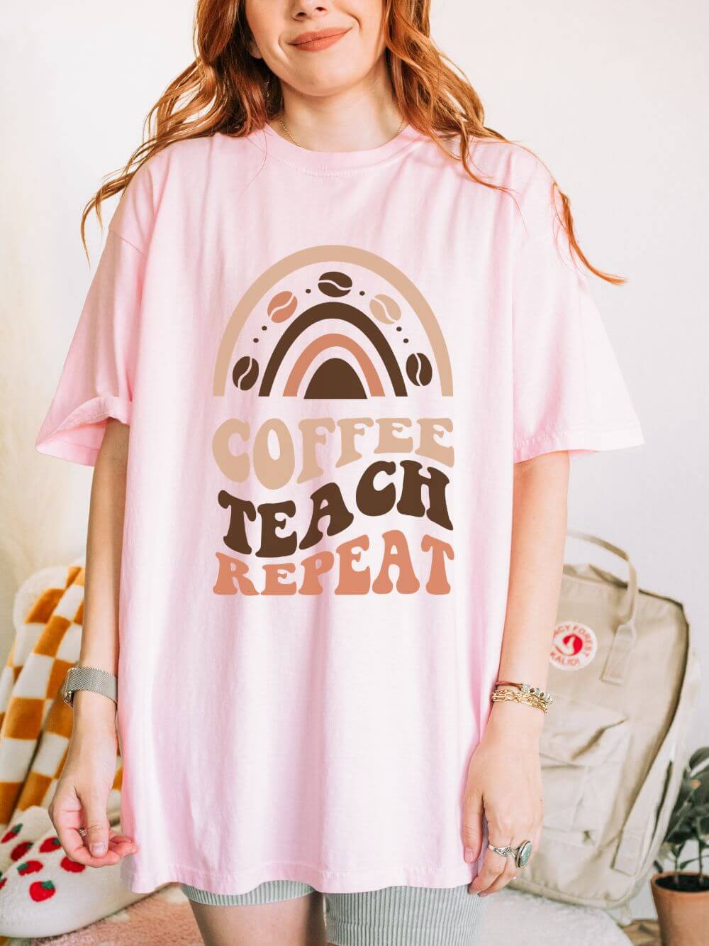 Coffee Teach Repeat Teacher Graphic T-Shirt Unisex Tee