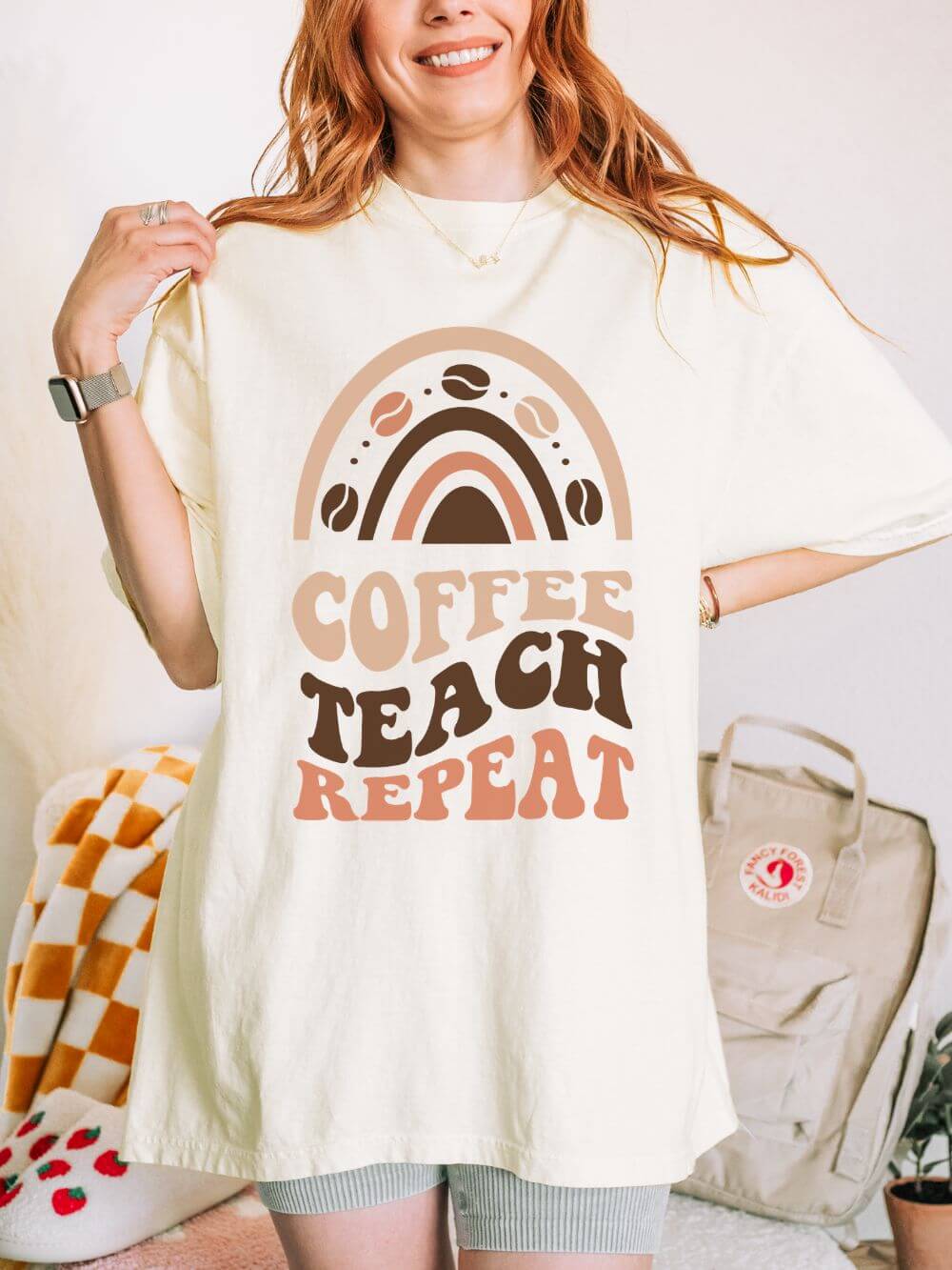Coffee Teach Repeat Teacher Graphic T-Shirt Unisex Tee