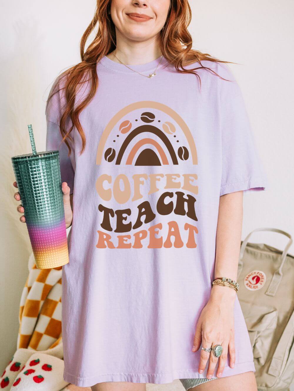 Coffee Teach Repeat Teacher Graphic T-Shirt Unisex Tee